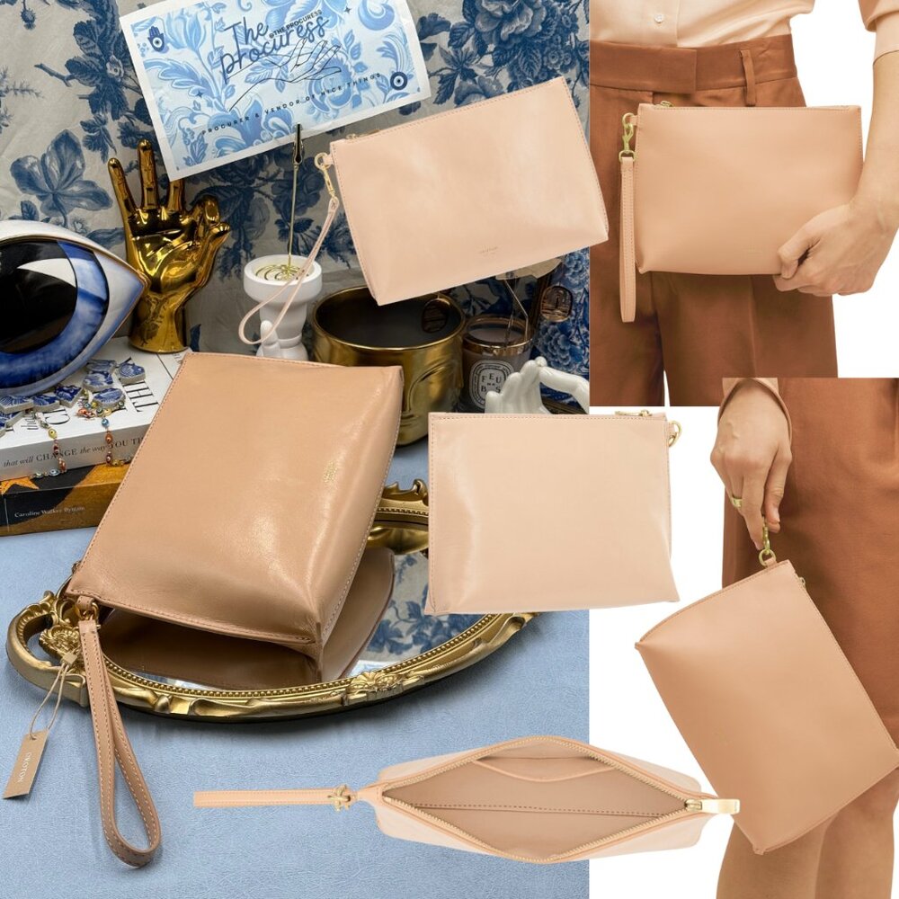 🆕 OROTON 🧿 NWT Mia Pouch Wristlet, Honey Nougat